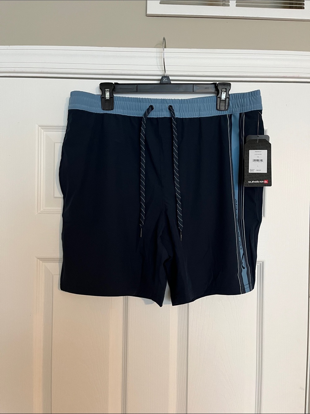 Quiksilver Navy and Light Blue Striped Swim Shorts